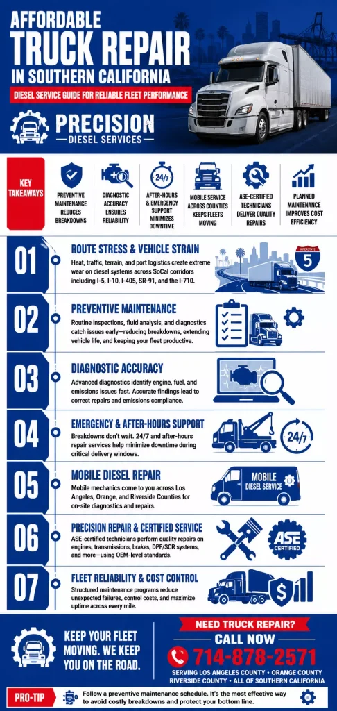 Affordable Truck Repair in Southern California: Diesel Service Guide for Reliable Fleet Performance with Precision Diesel Services 1 Affordable Truck Repair in Southern California: Diesel Service Guide for Reliable Fleet Performance with Precision Diesel Services