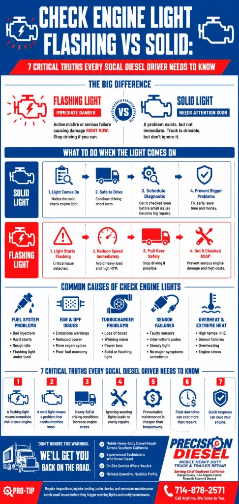 Check Engine Light Flashing vs Solid: 7 Critical Truths Every SoCal Diesel Driver Needs to Know 1 Check Engine Light Flashing vs Solid: 7 Critical Truths Every SoCal Diesel Driver Needs to Know