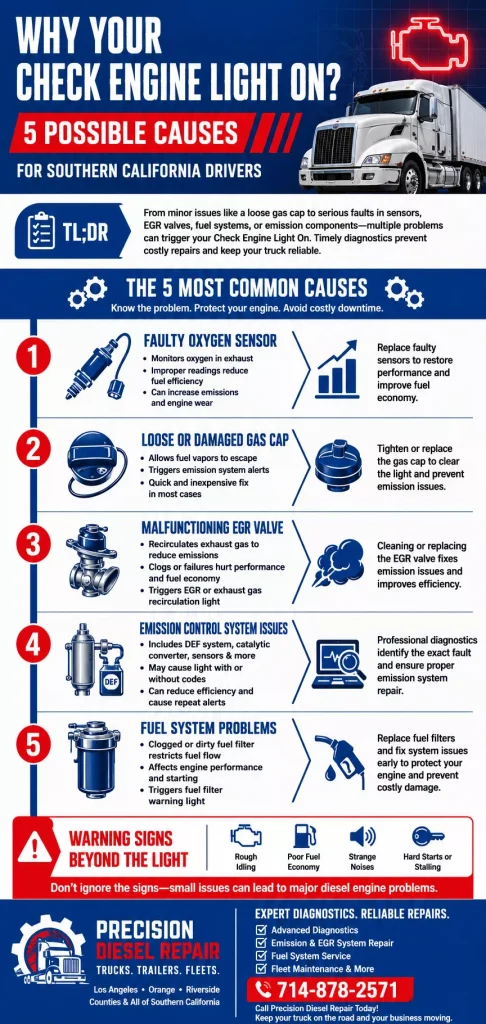 Why Your Check Engine Light On? 5 Possible Causes for Southern California Drivers 1 Check Engine Light On Southern California