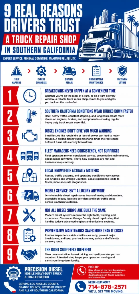 9 Real Reasons Drivers Trust a Truck Repair Shop in Southern California 1 Real Reasons Drivers Trust a Truck Repair Shop in Southern California