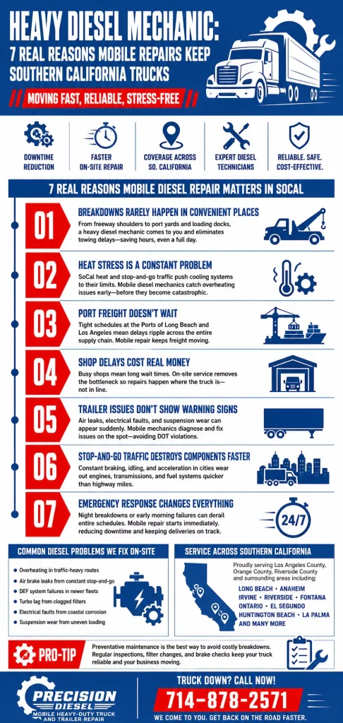 Heavy Diesel Mechanic: 7 Real Reasons Mobile Repairs Keep Southern California Trucks Moving Fast, Reliable, Stress-Free 1 Real Reasons Mobile Repairs Keep Southern California Trucks Moving Fast, Reliable, Stress-Free